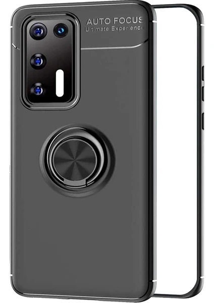 Case Street Huawei P40 Kılıf Ravel Silikon Yüzüklü Mıknatıslı Siyah