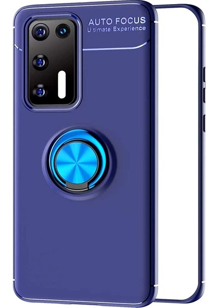 Huawei P40 Kılıf Ravel Silikon Yüzüklü Mıknatıslı + Full Ekran Koruyucu Lacivert