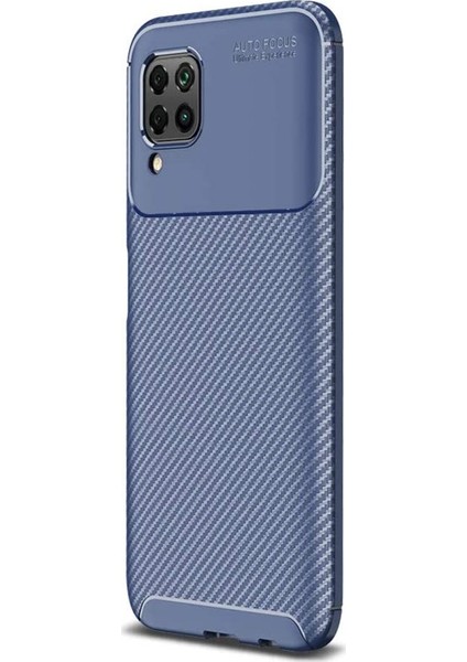 Huawei P40 Lite Kılıf Negro Karbon Silikon + Nano Glass Lacivert