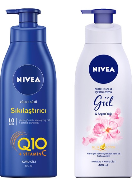 Besleyici & Sıkılaştırıcı Vücut Sütü 400 ml + Nivea Gül & Argan Yağı Vücut Losyonu 400ML