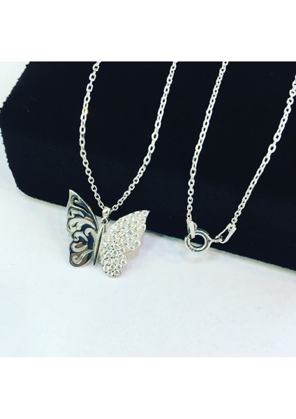 Gümüş Zirkon Taşlı Kelebek Kolye