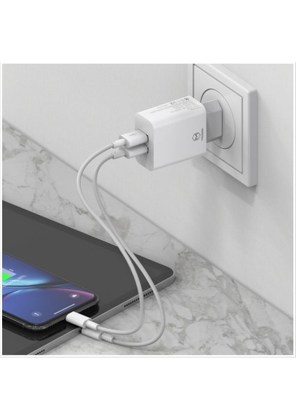CH-662 2 USB Girişli Adaptör + Lightning Şarj ve Data Kablo 1 mt