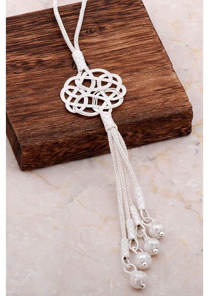 Kazaziye Işlemeli Aşk Düğümü Sarma Gümüş Kolye 6725 fiyatları