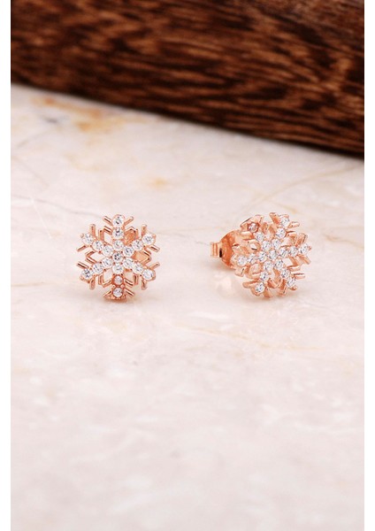 Kar Tanesi Rose Gümüş Küpe 4788