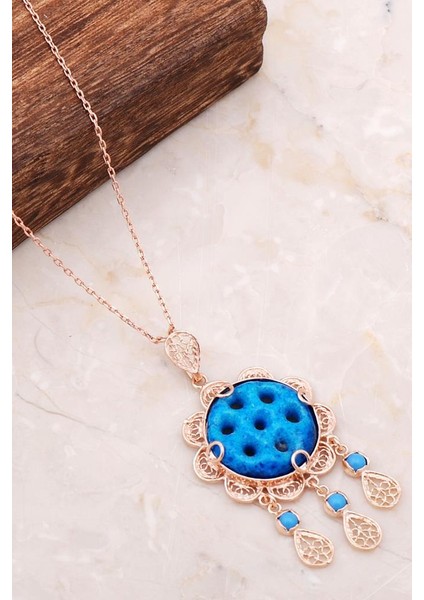 Telkari Işlemeli Rose Gümüş Süryani Boncuğu Kolye 6718