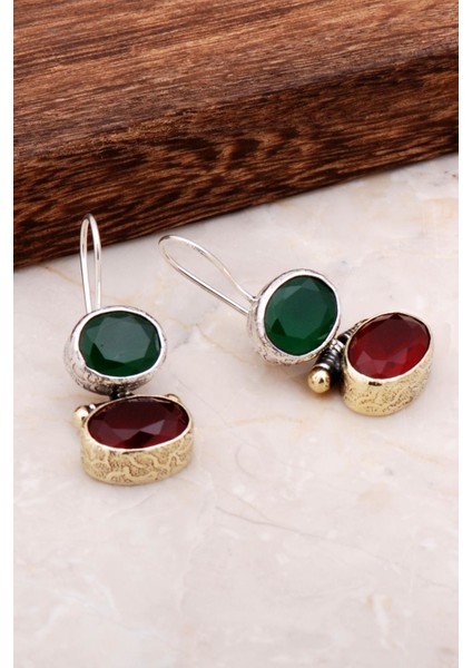 Taşlı El Yapımı Tasarım Gümüş Küpe 4893