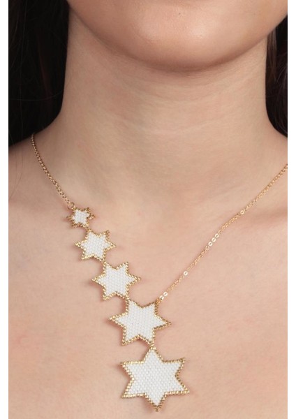 's Kolye Miyuki Sıralı Yıldız Beyaz