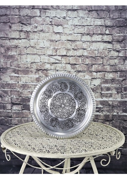 Kalaylı Eskitme Bakır Tepsi 24 cm