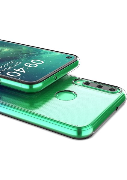 Huawei P40 Lite E Kılıf Süper Silikon Arka Koruma + Nano Glass Şeffaf