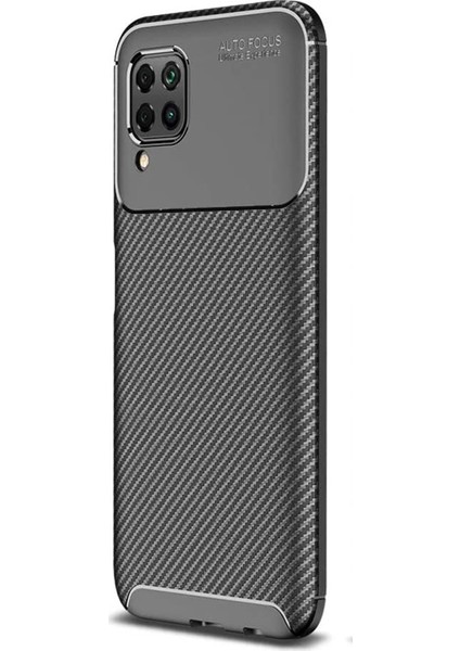 Huawei P40 Lite Kılıf Negro Karbon Silikon + Nano Glass Siyah