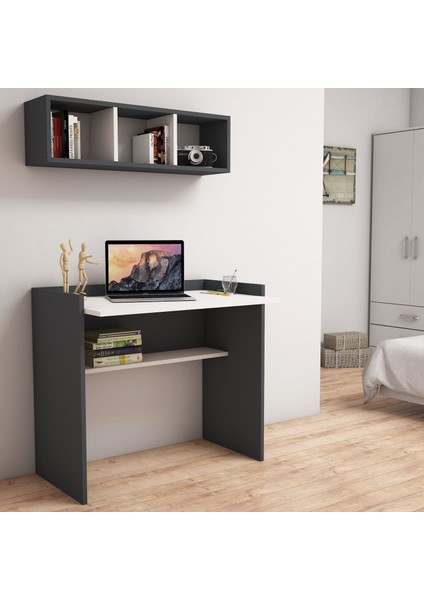 V1030 Nakşidil Raflı Çalışma Masası Antrasit