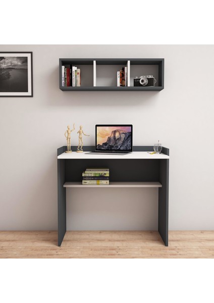 V1030 Nakşidil Raflı Çalışma Masası Antrasit