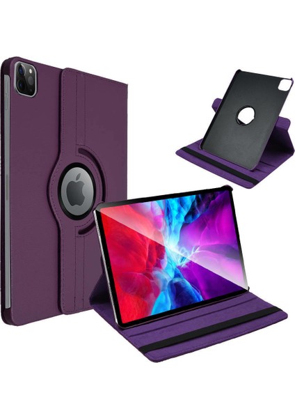 Apple iPad Pro 12.9 2020 4.Nesil Kılıf 360 Dönerli Standlı + Kalem Mor