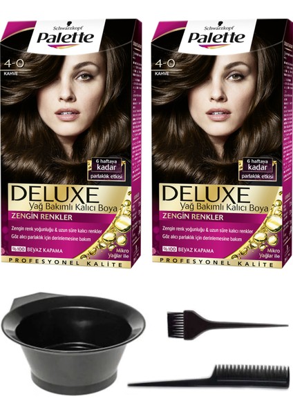2’li Palette Deluxe 4-0 Kahve Saç Boyası ve Saç Boyama Seti