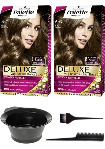 2’li Palette Deluxe 6-0 Koyu Kumral Saç Boyası ve Saç Boyama Seti