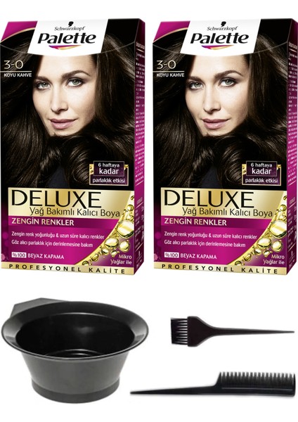 2’li Palette Deluxe 3-0 Koyu Kahve Saç Boyası ve Saç Boyama Seti