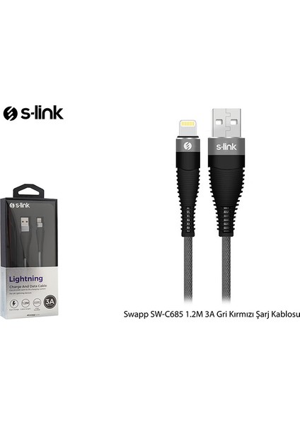 Swapp SW-C685 1.2 mt 3A Lightning Gri Şarj Kablosu