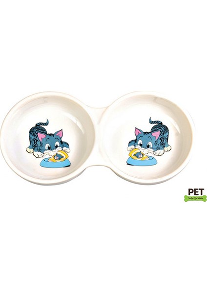 Porselen Kedi Mama ve Su Kabı 2x0,15lt