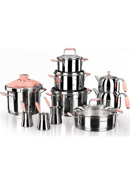 Flora 17 Parça Pembe Çelik Çeyiz Seti