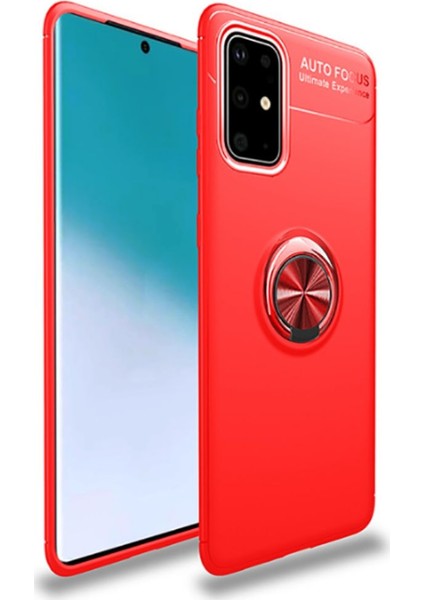 Case 4U Samsung Galaxy A71 Uyumlu Kılıf Autofocus Shockprof Ravel Yüzüklü Standlı Slikon Kapak + Cam Ekran Koruyucu Kırmızı