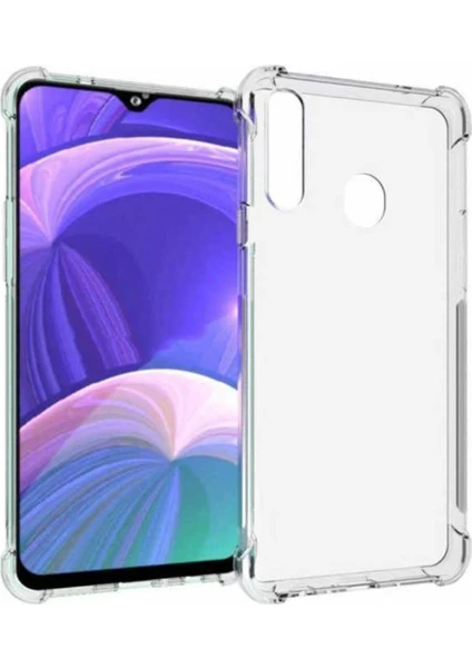 Case 4U Samsung Galaxy A20S Kılıf Darbe Emici Silikon Arka Kapak + Cam Ekran Koruyucu Şeffaf