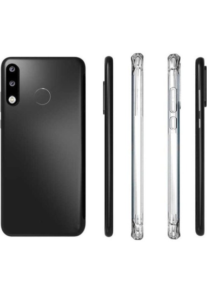 Huawei P30 Lite Kılıf Darbe Emici Silikon Arka Kapak + Cam Ekran Koruyucu Şeffaf