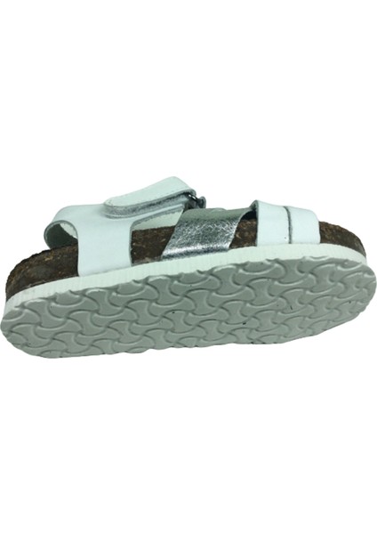 Bebe Kız Çocuk Sandalet Beyaz Gümüş Önü Çapraz Atkılı Bilekten Cırtlı Deri Mantar Taban indirimleri