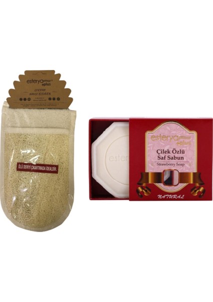 Çilek Özlü Saf Sabun 125 gr ve Vücut Kesesi
