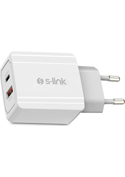 Swapp SW-C1110 1 x USB + 1 x Type-C 18W PD Hızlı Beyaz Ev Şarj Adaptör