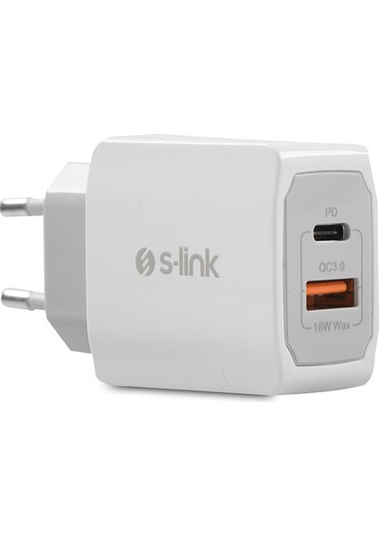 Swapp SW-C1110 1 x USB + 1 x Type-C 18W PD Hızlı Beyaz Ev Şarj Adaptör