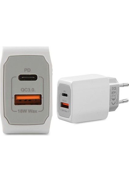 Swapp SW-C1110 1 x USB + 1 x Type-C 18W PD Hızlı Beyaz Ev Şarj Adaptör