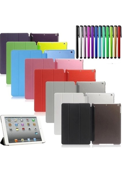 Apple iPad 6. Nesil (2018) 9.7" Kılıf + Kalem Uyku Modlu Smart Cover Katlanabilir Standlı Kapaklı Tablet Kılıfı Pembe