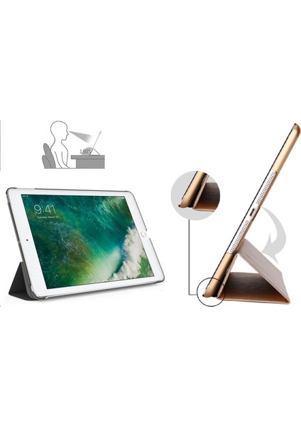 Apple iPad 6. Nesil (2018) 9.7" Kılıf + Kalem Uyku Modlu Smart Cover Katlanabilir Standlı Kapaklı Tablet Kılıfı Mavi