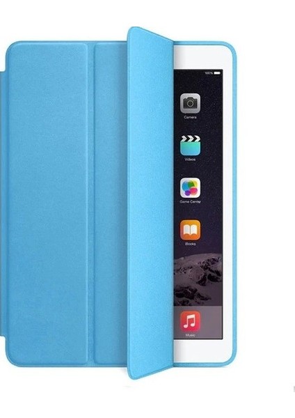 Apple iPad 6. Nesil (2018) 9.7" Kılıf + Kalem Uyku Modlu Smart Cover Katlanabilir Standlı Kapaklı Tablet Kılıfı Mavi