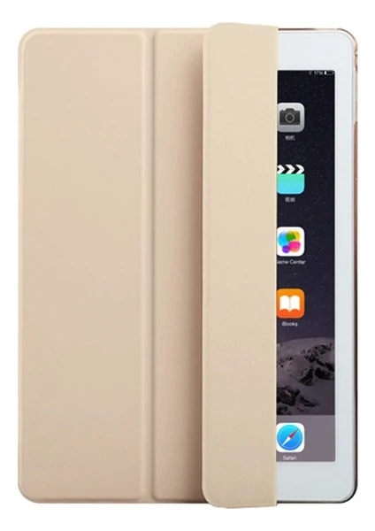 Apple iPad 6. Nesil (2018) 9.7" Kılıf + Kalem Uyku Modlu Smart Cover Katlanabilir Standlı Kapaklı Tablet Kılıfı Gold