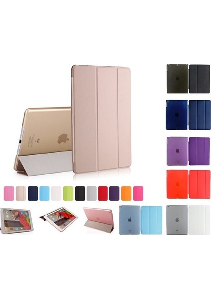 Apple iPad Air 2 (2014) 9.7" Kılıf + Kalem Uyku Modlu Smart Cover Katlanabilir Standlı Kapaklı Tablet Kılıfı Pembe