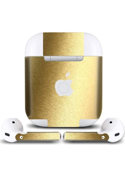 Apple AirPods Seri 1-2 Uyumlu Tasarım Sticker Kılıf Seti (Metalik Altın)