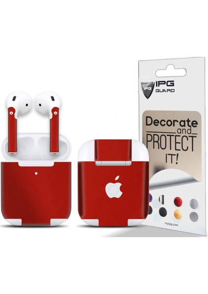 Apple AirPods Seri 1-2 Uyumlu Tasarım Sticker Kılıf Seti (Sedefli Kırmızı)