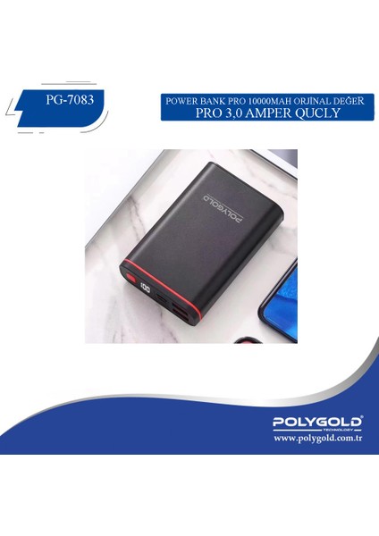 PG7083 10.000mAh 3.0A Hızlı Şarj Göstergeli Powerbank