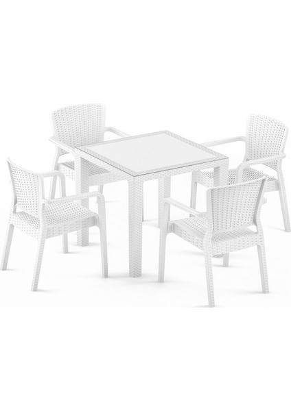 Beyaz Kare Cafe Bahçe Masa Sandalye Takımı
