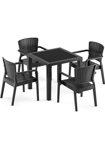 Siyah Kare Cafe Bahçe Masa Sandalye Takımı