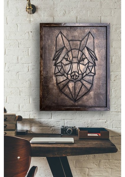 Sticker Sepetim Kurt Ahşap Tablo Wolf Wooden Wall Deco