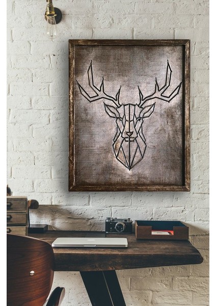 Sticker Sepetim Çizgisel Geyik  Ahşap Tablo Deer I Wooden Wall Art Deco