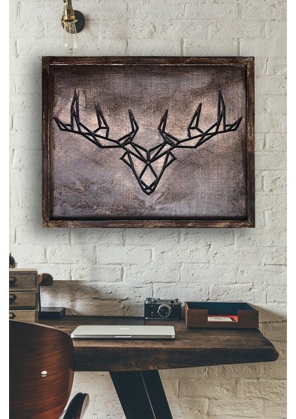 Sticker Sepetim Çizgisel Geyik 2 Ahşap Tablo Deer I Wooden Wall Art Deco