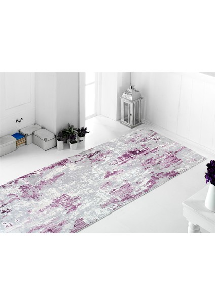Halı AS013 Desen Mürdüm Renk Kesme Kaymaz Taban Halı Yolluk 100 x 400 cm
