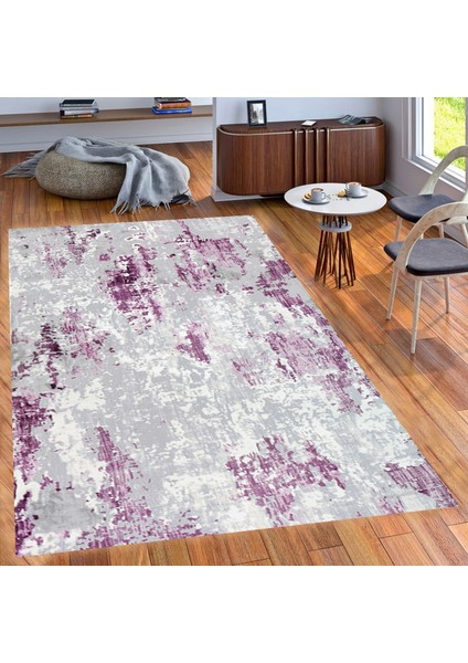 Halı AS013 Desen Mürdüm Renk Kesme Kaymaz Taban Halı Yolluk 100 x 400 cm