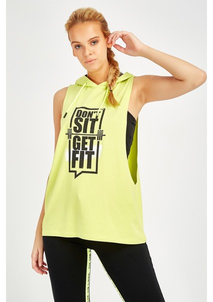 Regular Kadın Kapşonlu Kolsuz Neon Sarı Atlet 17503