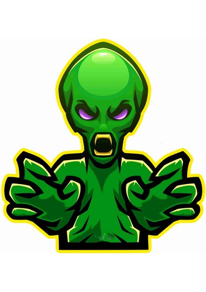 Alien - Gamer - Gaming - Esports Sticker - 29001 Yeşil 8 x 7.5 cm