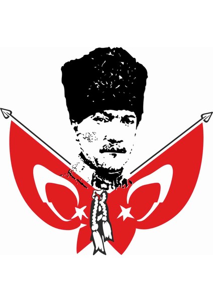Atatürk ve Türk Bayrağı Sticker - 11002 Renkli 6 x 6 cm