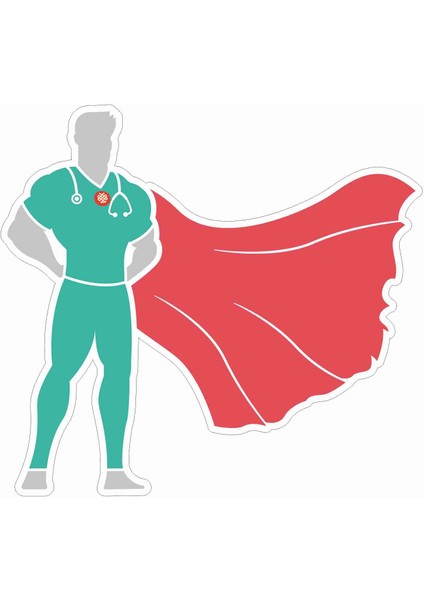 Kahraman Doktor Sticker - 20539 Renkli 12 x 11 cm